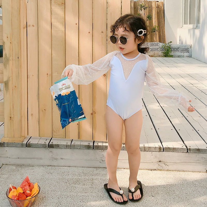Wholesale Kids Long Sleeve Sunscreen Siamese Triangle Princess Swimwear